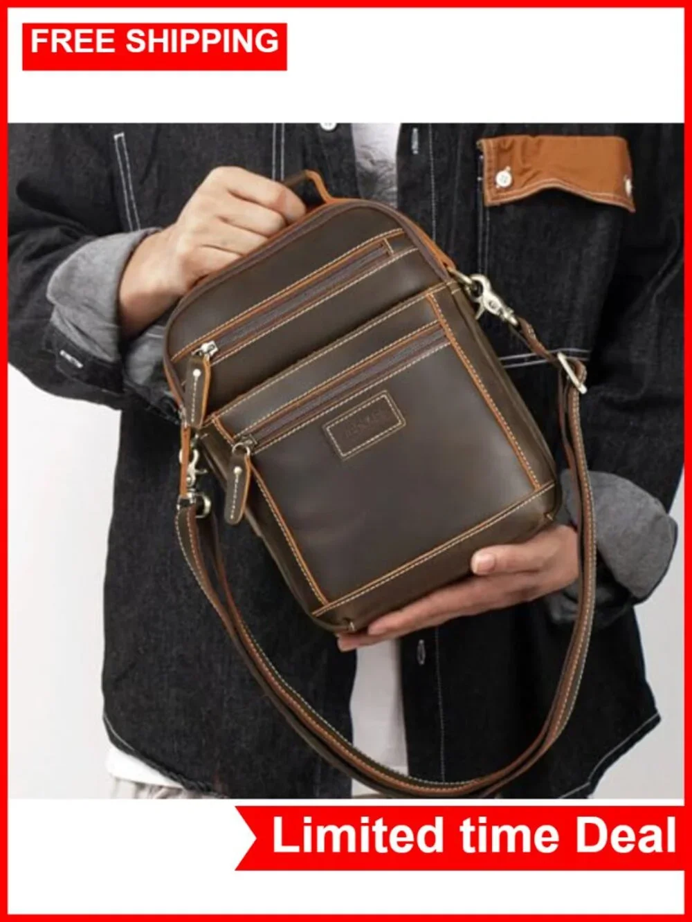 Italian Full Grain Leather Messenger Bag Crossbody Sling Business Shoulder Bag